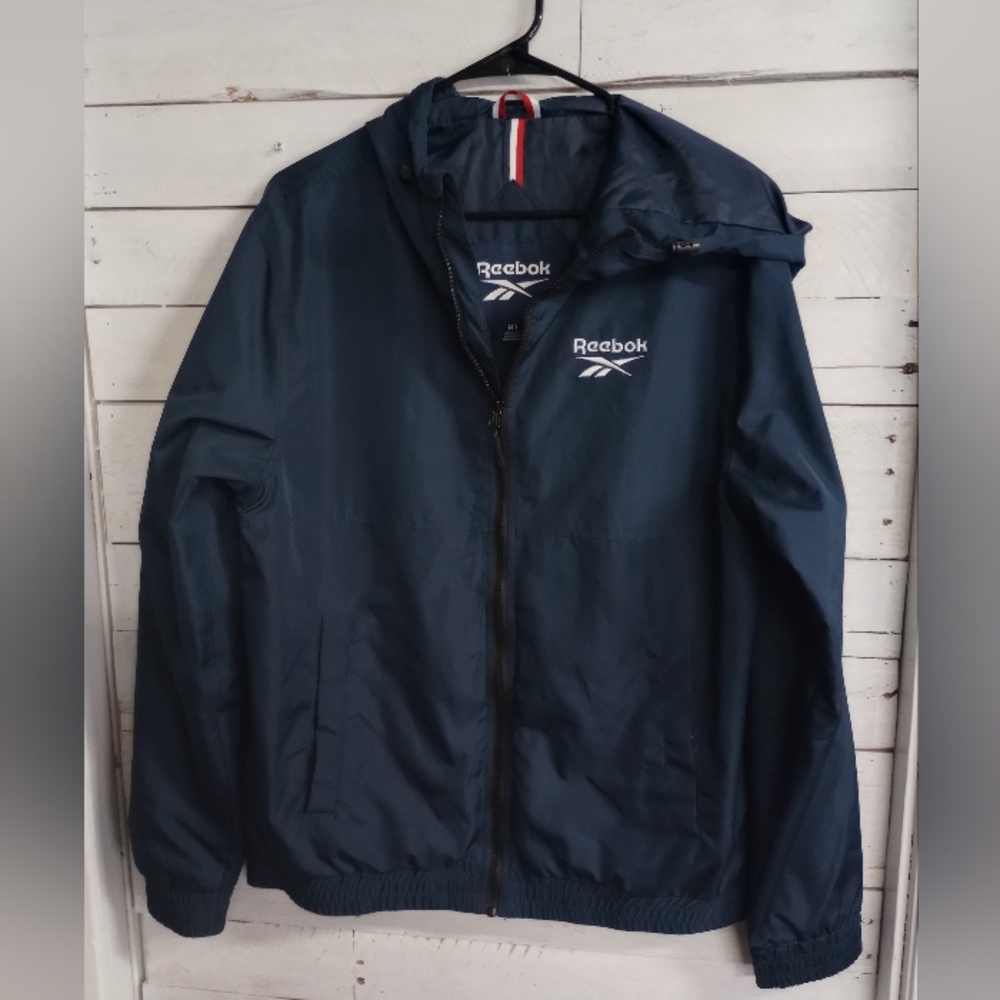 Reebok Men's Blue Fleece Windbreaker Jacket Size Medium Outdoor Hiking Fall.